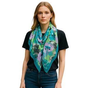 VTG. Berkshire Floral Scarf Silken Italian Colorful Cottage Retro Grandma‎